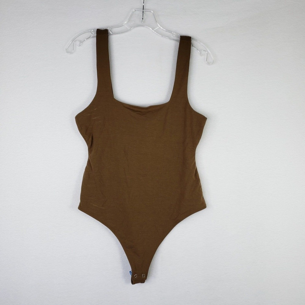 Good American Bodysuit Plus Size 4 Brown Modern Tank Body Square Neck Sleeveless
